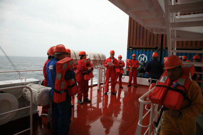 Crew Being Briefed at Man Overboard Drill