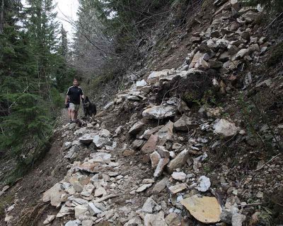 Rock Slide on Packwood Lake Trail, Looking East, NOT SAFE FOR STOCK