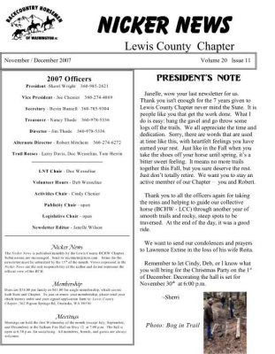 November 2007 Lewis County Chapter Newsletter