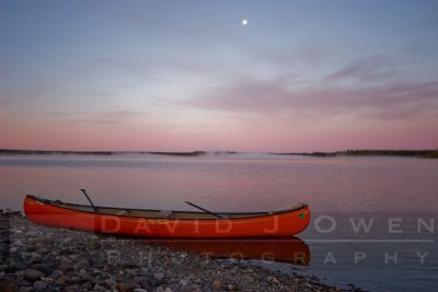081106-006.1 Sunrise moon and canoe