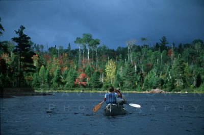 15520V Canoe and fall colors on Malign River