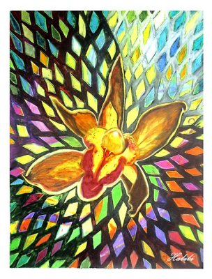 Flower in the wind - oil pastel