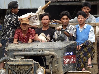 Men in old lorry