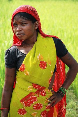 Woman in yellow and red