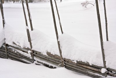 Fence covered in snow