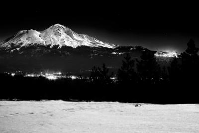 Mount Shasta and Night Skiing in B&W