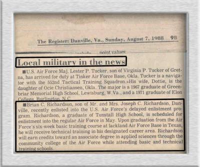 Brian Enlisted Into Air Force. 85 Days before Brian passed away