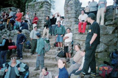 Waiting for sunrise at the Sun Gate -- the entrance to Machu Picchu from the Inca Trail.