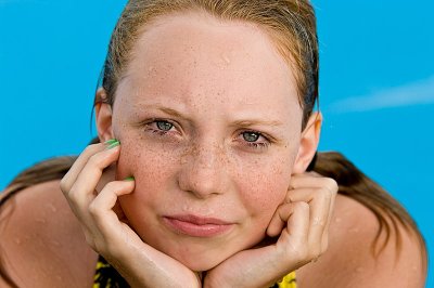 Spontaneous portrait at a swimming pool