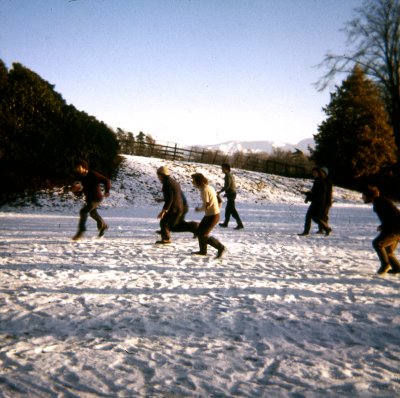 Playing Rugby in the snow at Balfunning House