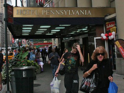 Sidewalk in front of Hotel Pennsylvania ( who is that lady above ???)