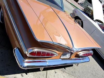 1959 Chevrolet Impala-Rearview featuring cat-eye taillamps and batwing fins