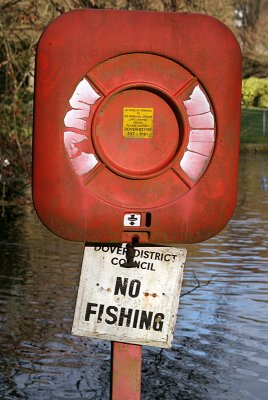 Life Ring Box and No Fishing Sign