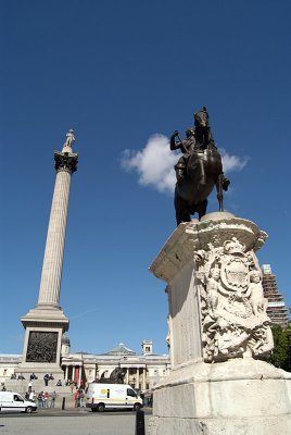 Statue of Man on Horse and Nelsons Column