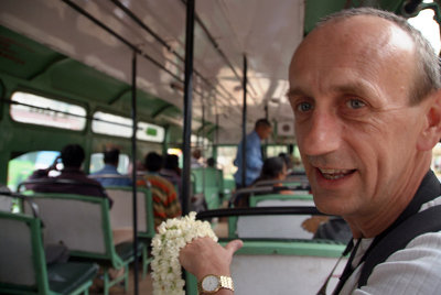 Chris on the Bus Holding Jasmine