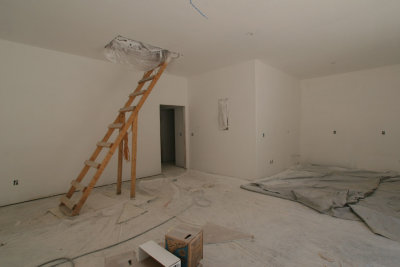 The garage has been sheet rocked and primed