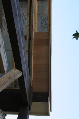 Paul started installing the wood ceiling outside