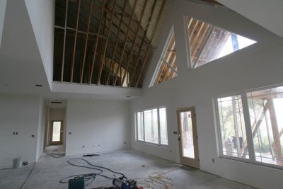 The living/dining area is ready for painting