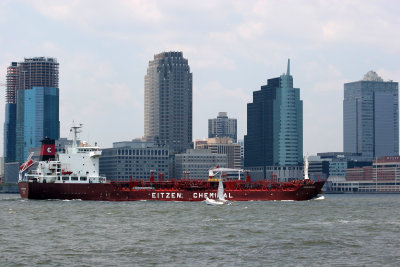 Dropping Sails for a Freighter - Jersey City Skyline
