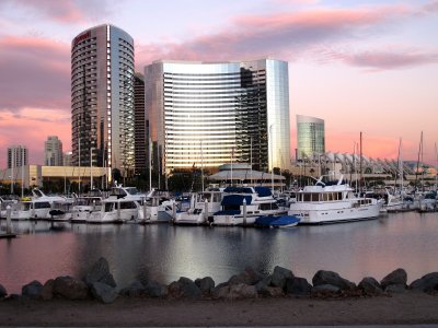 Marriott Hotel, Convention Center, Marina & Skyline at Sunset