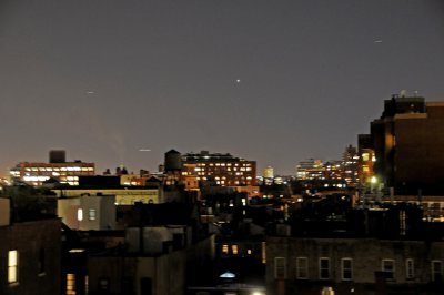 Evening Star & Planes Over West Greenwich Village Skyline