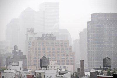 Morning Fog and Smoke over Downtown Manhattan Financial Center