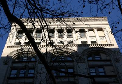 NYU Business School Building with a Greek Temple Topping