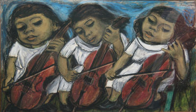 Cello Player - Artists Daughter in Three Moods, 16.5 x 27 inches, unframed