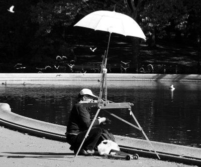 Setting Up the Easel at Alice in Wonderland Pond