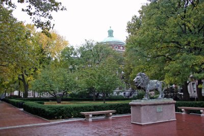 Columbia Lion, Earl Hall Cupola & Campus Fall Scene