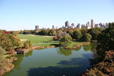 View from Belvedere Castle Courtyard - Turtle Pond, Great Lawn &  Manhatten Northeast Skyline