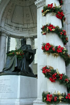 William Cullen Bryant Memorial with Winter Holiday Decorations