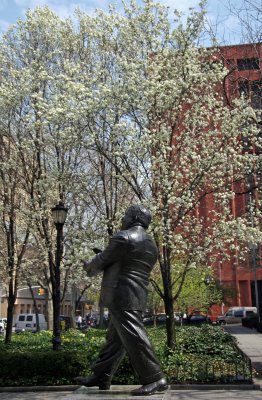 Mayor LaGuardia Statue & Pear Tree Blossoms