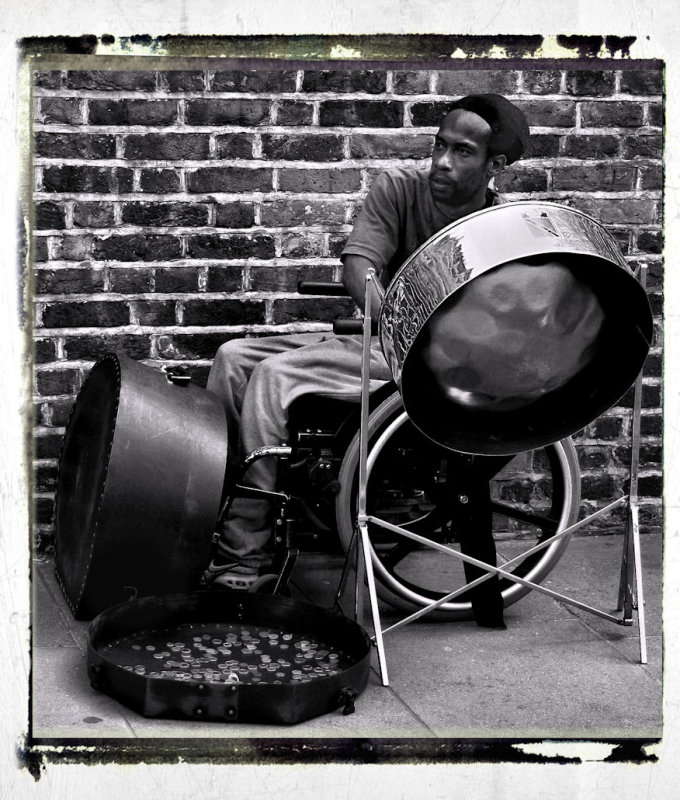 wheelchair and steel drum