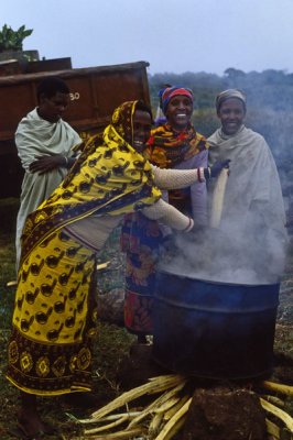 Cooking ugali for the party, Slahamo village, Tanzania