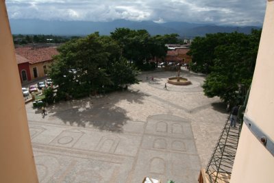 More of the courtyard from above. The structure on the right is a Christmas tree.