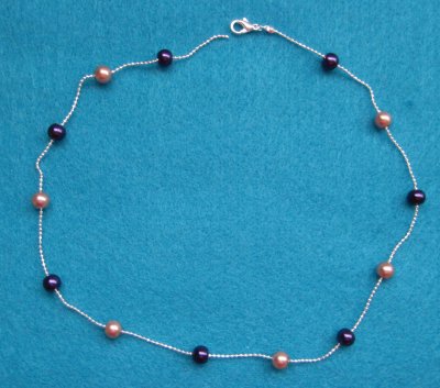 24. pearl & purple bead on fine silver chain