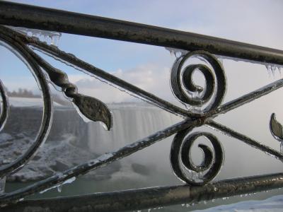 Icy railings up close