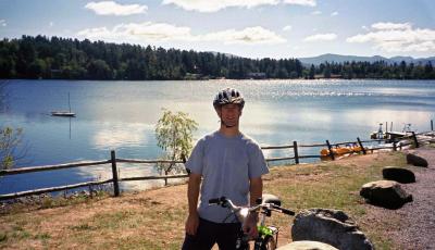 Peter on our very first trail ride at the far side of Lake Placid.