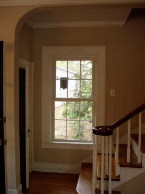 Stairs and window to backyard