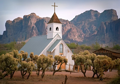 Church in the shadow of the Superstition Mountains