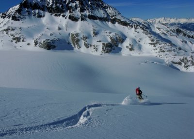 Skiiing on the Spearhead Glacier, Garibaldi Park