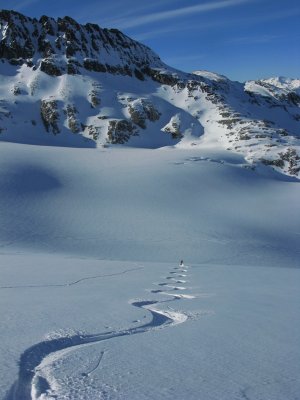 Skiing on the Spearhead Glacier, Garibaldi Park