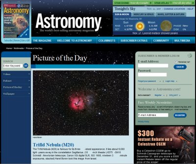 M20 The Trifid Nebula - Picture of the Day in Astronomy Magazine's Web Site - November 16, 2009