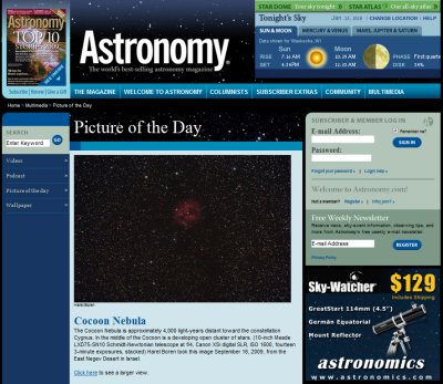 C19 The Cocoon Nebula Picture of the day in Astronomy Magazine Jan. 22, 2010