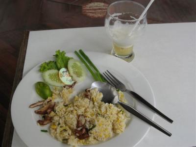 lunch at the Prince Hotel in Chiang Mai (after a shower to get the dust off), Lunch fried rice with chicken 55, onion soup 60