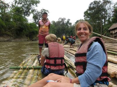 getting on the raft  (had to add 2 extra bamboo poles