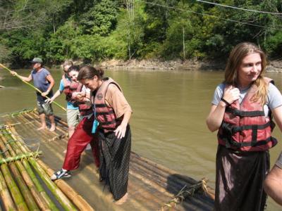 at the end of the rafting trip, the bamboo rafts are taken apart and the bamboo is sold