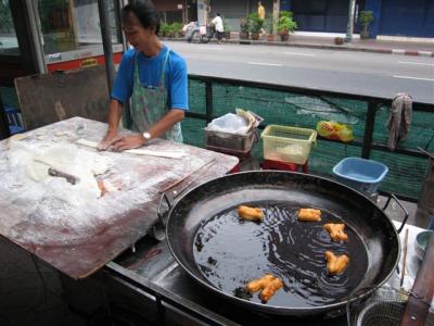 these were the best donuts cooking on the side of the road at the street stalls, 1 B each