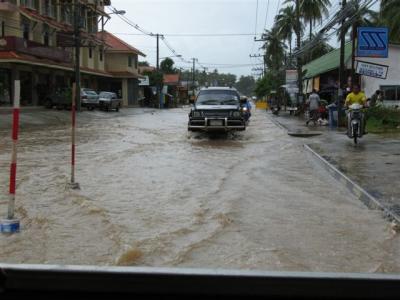 streets with water flooding in Koh Samui